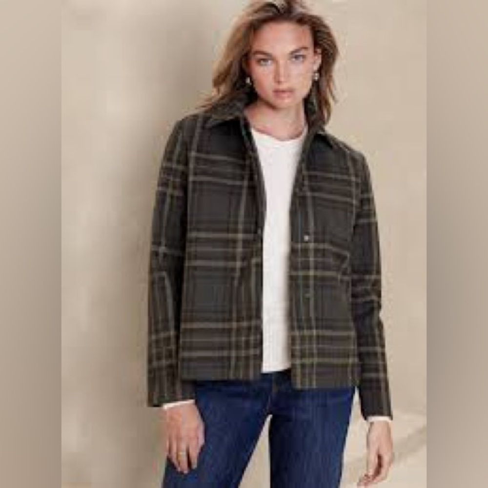 BANANA REPUBLIC Short Plaid Jacket Gray & Tan Size XS Petite